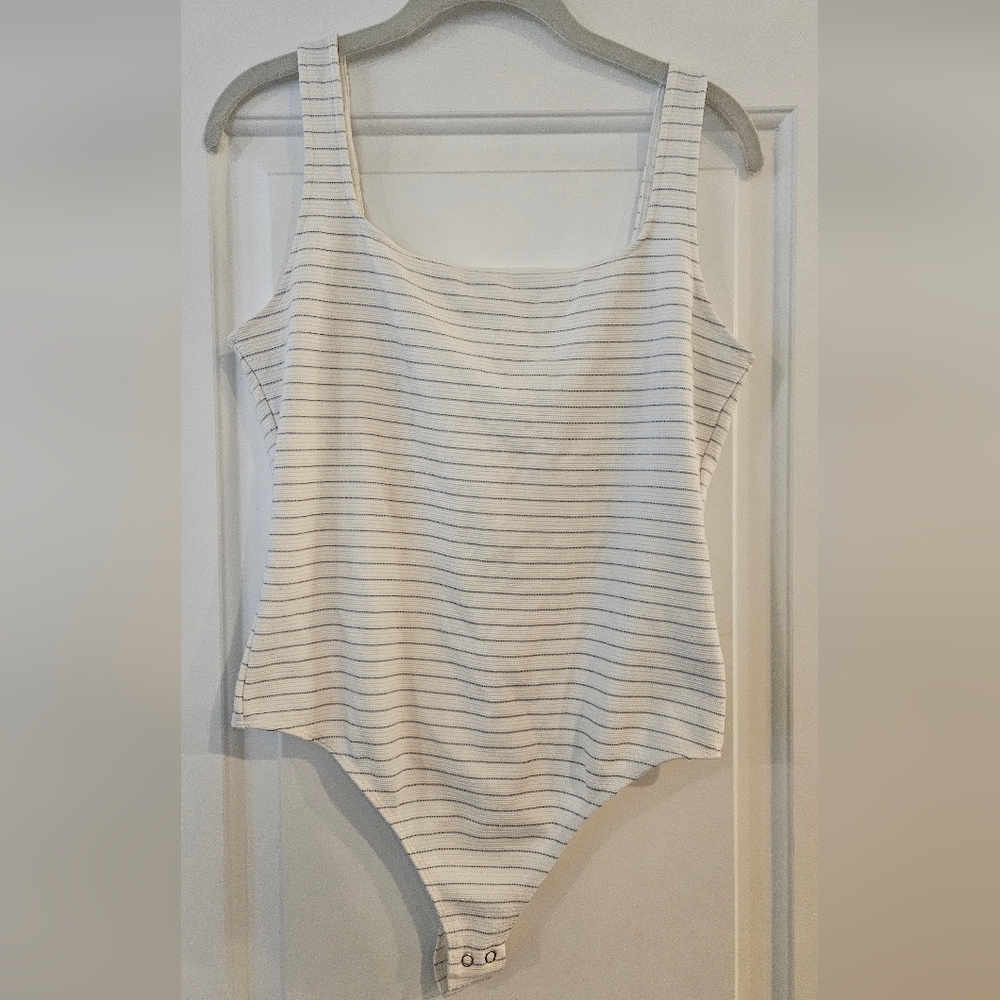 Express White and Blue Striped Bodysuit